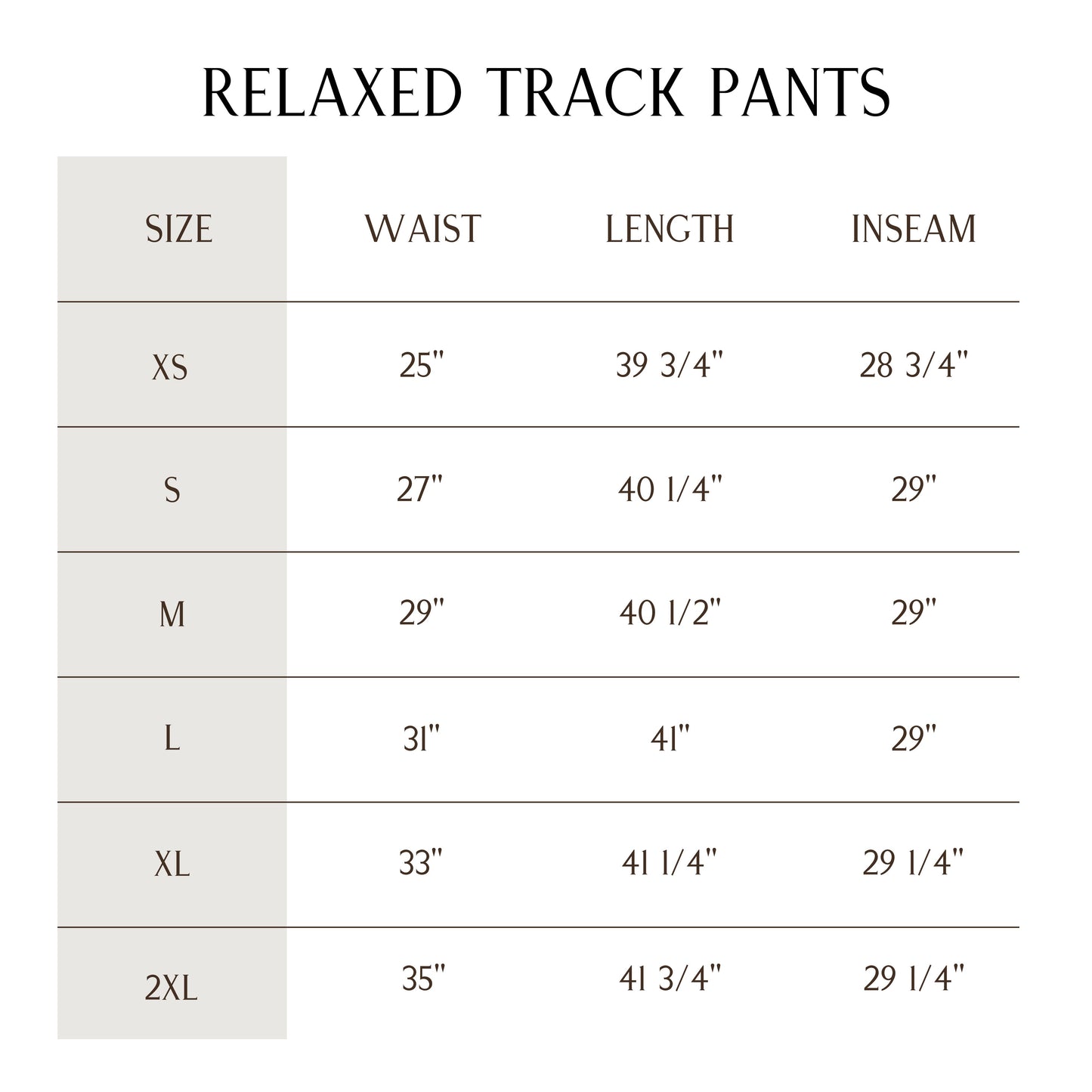 product size guide